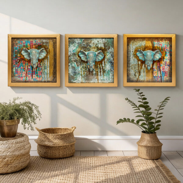 3D Elephant Portrait Set of 3